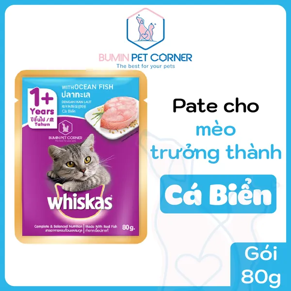 Pate mèo trưởng thành Whiskas vị cá biển gói 80g