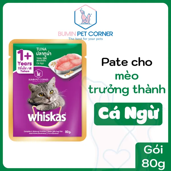 Pate mèo trưởng thành Whiskas vị cá ngừ gói 80g