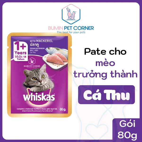 Pate mèo trưởng thành Whiskas vị cá thu gói 80g