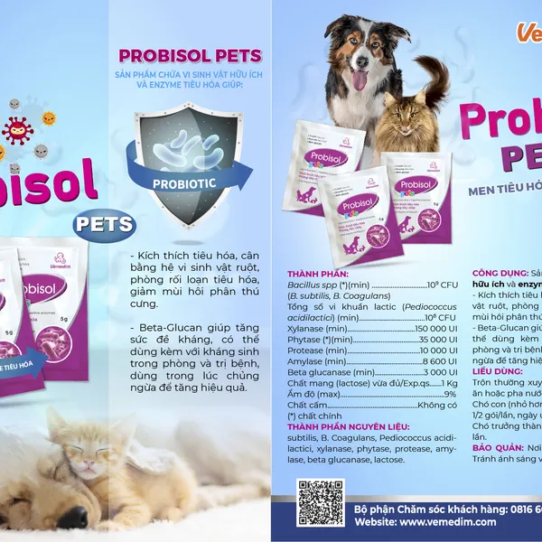 Men tiêu hóa cho chó mèo thỏ Probisol Pets Vemedim gói 5g