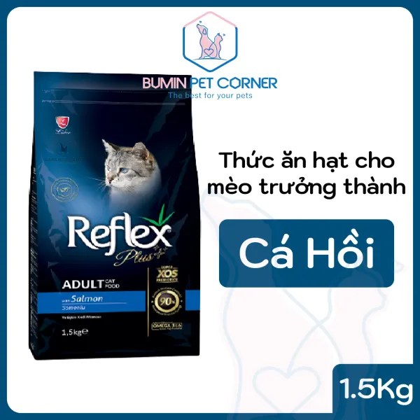 Thức ăn hạt cho mèo trưởng thành Reflex Plus Adult vị Cá hồi gói 1.5kg 