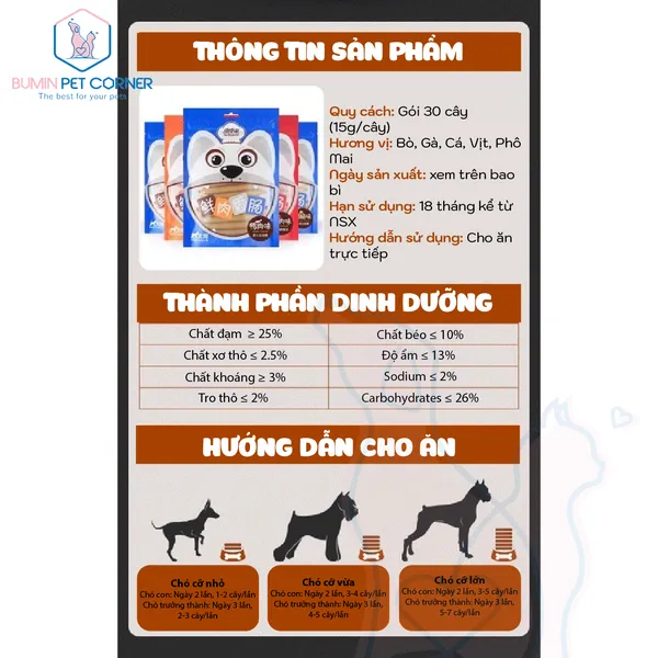 Xúc xích cho chó Taotaopets gói 30 cây