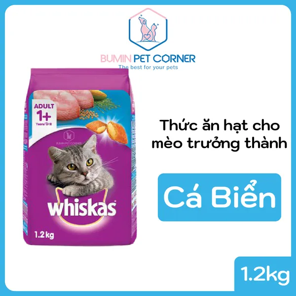 Hạt Whiskas mèo trưởng thành Cá Biển túi 1.2kg