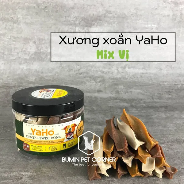 Xương xoắn gặm sạch răng nhiều vị cho chó Yaho Dental Twist Bone hộp 165g