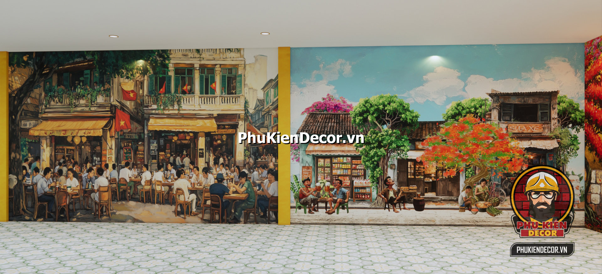 Tranh dán tường 3d Hà Nội xưa,ký ức trên tường Tranh dán tường 3d Hà Nội xưa,ký ức trên tường