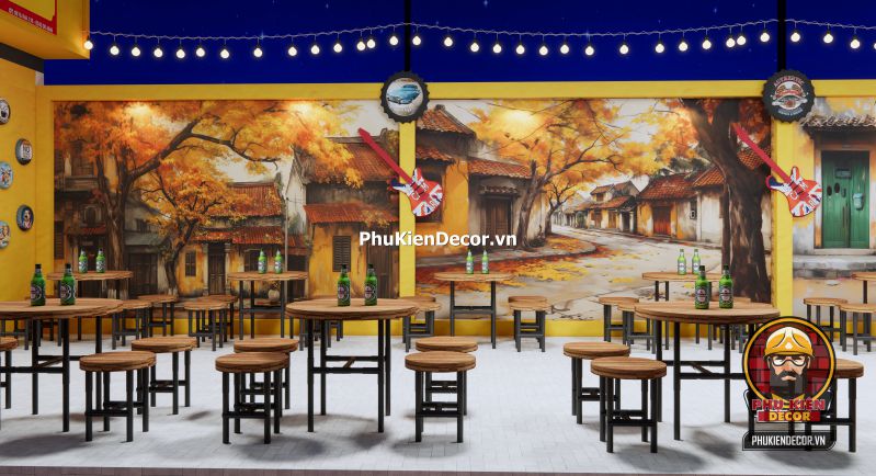 Tranh dán tường cuộc sống sinh hoạt Hà Nội Tranh 3D Phố Cổ Hà Nội in UV khổ nhỏ, bố trí phù hợp cho quán nhỏ hoặc góc tường phụ, mang lại cảm giác gần gũi và sâu lắng.