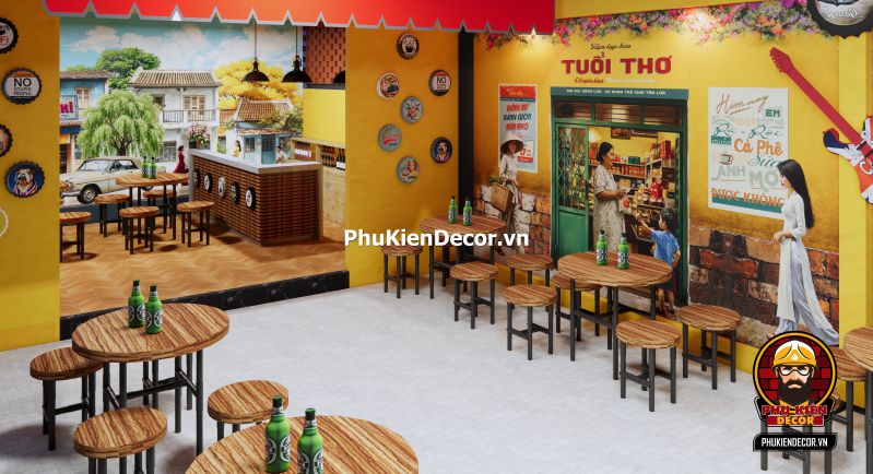 Tranh dán tường Sài Gòn xưa và nay Tranh dán tường gợi nhớ ký ức tuổi thơ Sài Gòn qua hình ảnh lịch bloc và tivi đen trắng.