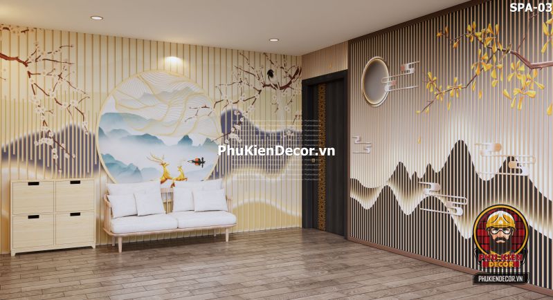 Tranh dán tường spa sang trọng với họa tiết Lam sóng Tranh dán tường spa sang trọng với họa tiết Lam sóng