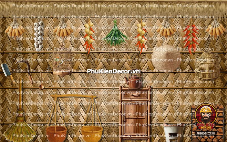 Tranh dán tường tre nứa lá phong cách làng quê Tranh dán tường tre nứa lá phong cách làng quê