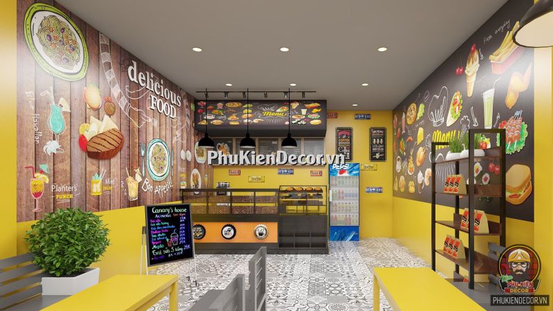 Tranh dán tường trang trí quán ăn vặt Tranh dán tường trang trí quán ăn vặt