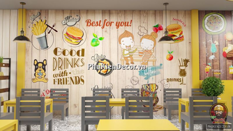 Tranh dán tường trang trí quán ăn vặt Tranh dán tường trang trí quán ăn vặt