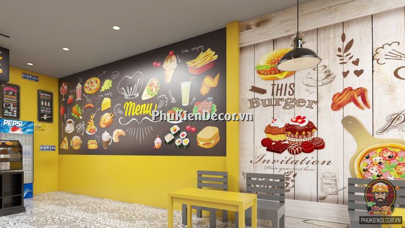 Tranh dán tường trang trí quán ăn vặt Tranh dán tường trang trí quán ăn vặt