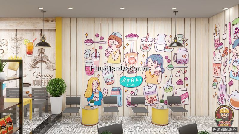 Tranh dán tường trang trí quán ăn vặt Tranh dán tường trang trí quán ăn vặt