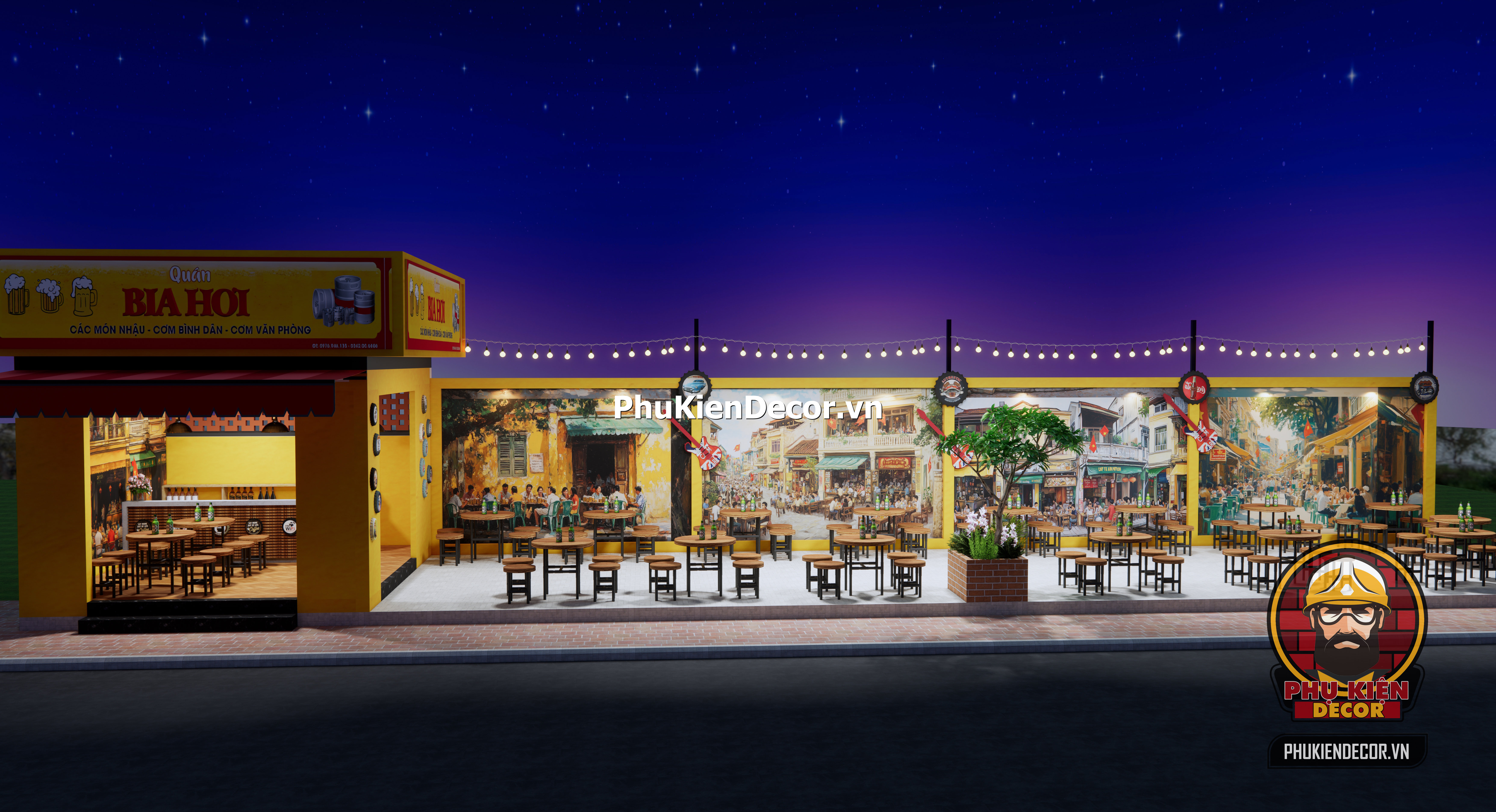Mẫu thiết kế bia hơi Hà Nội vỉa hè, mang lại một cảm giác không gian góc phố xưa Mẫu thiết kế bia hơi Hà Nội vỉa hè, mang lại một cảm giác không gian góc phố xưa