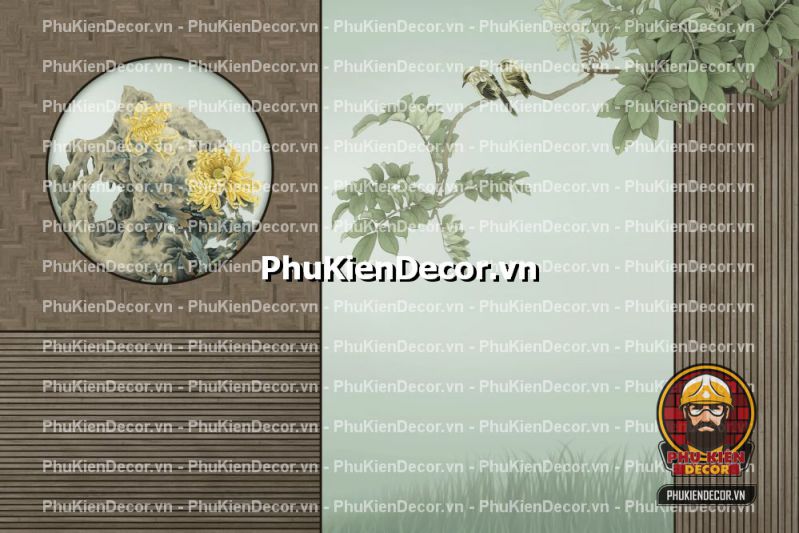 Tranh dán tường tre trúc, thác nước, dòng sông 3D Tranh dán tường tre trúc, thác nước, dòng sông 3D