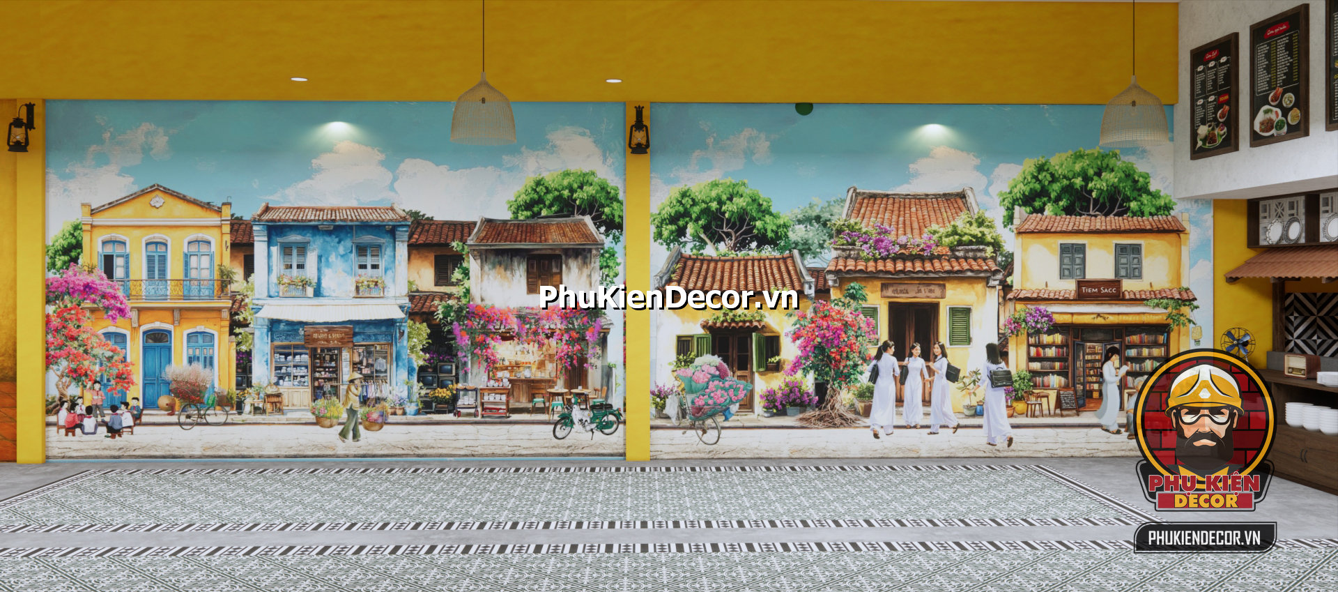 Tranh dán tường 3d phong cách Hà Nội,phố vắng ,mái cũ,người xưa Tranh dán tường 3d phong cách Hà Nội,phố vắng ,mái cũ,người xưa