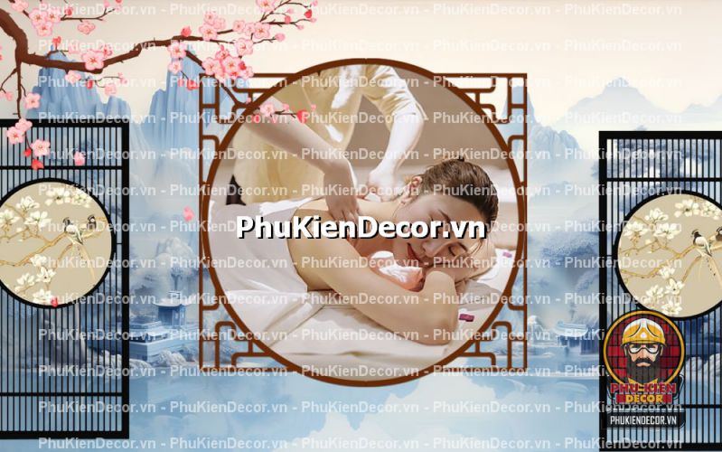 Tranh dán tường spa sang trọng với họa tiết Lam sóng Tranh dán tường spa sang trọng với họa tiết Lam sóng