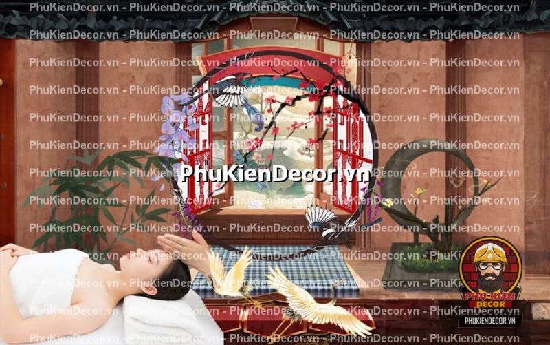 Tranh dán tường spa sang trọng với họa tiết Lam sóng Tranh dán tường spa sang trọng với họa tiết Lam sóng