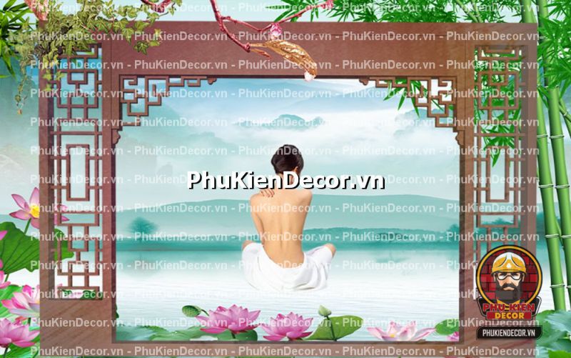 Tranh dán tường spa sang trọng với họa tiết Lam sóng Tranh dán tường spa sang trọng với họa tiết Lam sóng