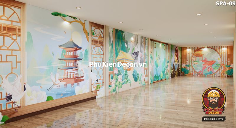 tranh dán tường hoa sen và cá chép trang trí spa dưỡng sinh tranh dán tường hoa sen và cá chép trang trí spa dưỡng sinh
