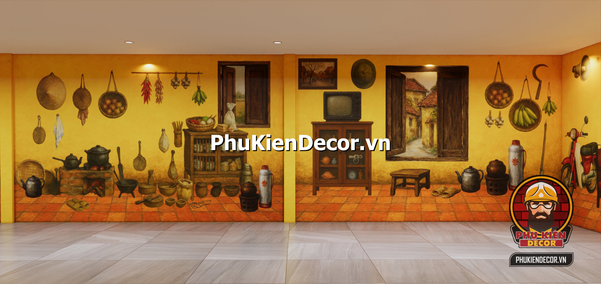 Tranh dán 3d Hà Nội xưa thời bao cấp,gợi nhớ về tuổi thơ trong căn nhà nhỏ Tranh dán 3d Hà Nội xưa thời bao cấp,gợi nhớ về tuổi thơ trong căn nhà nhỏ