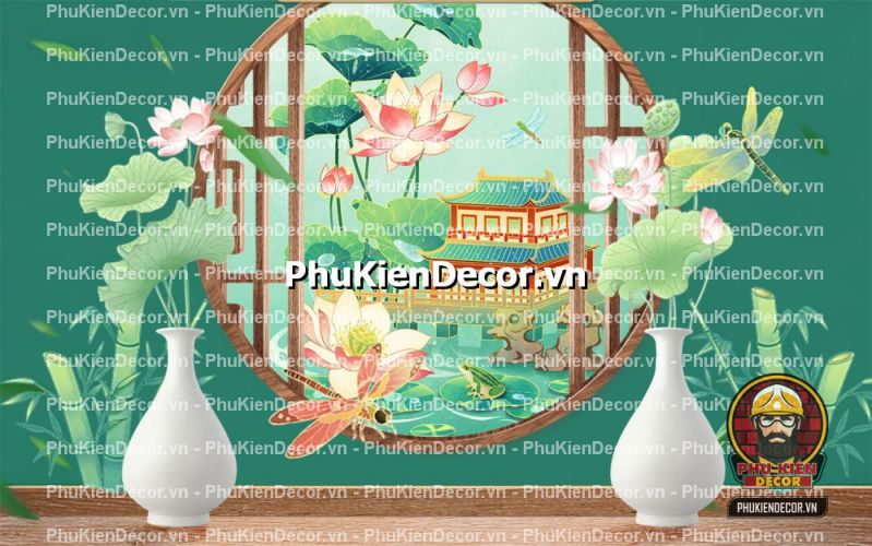 Tranh dán tường hình ảnh hoa sen và cá chép phong thủy Tranh dán tường hình ảnh hoa sen và cá chép phong thủy