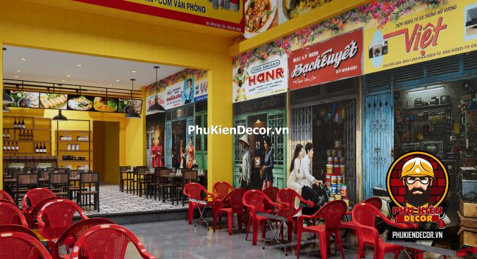 Tranh dán tường Sài Gòn decor phong cách hoài niệm cũ Tranh dán tường in hình chợ Bến Thành – biểu tượng của Sài Gòn xưa.