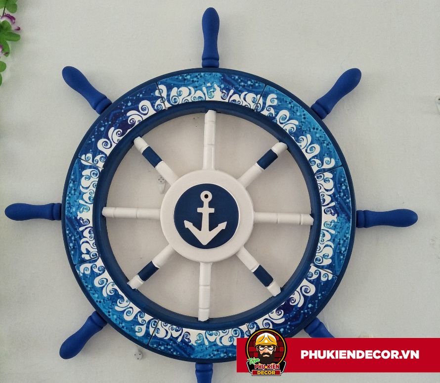 Bánh Lái Tàu Thủy thủ bằng Gỗ trang trí - màu Xanh dương