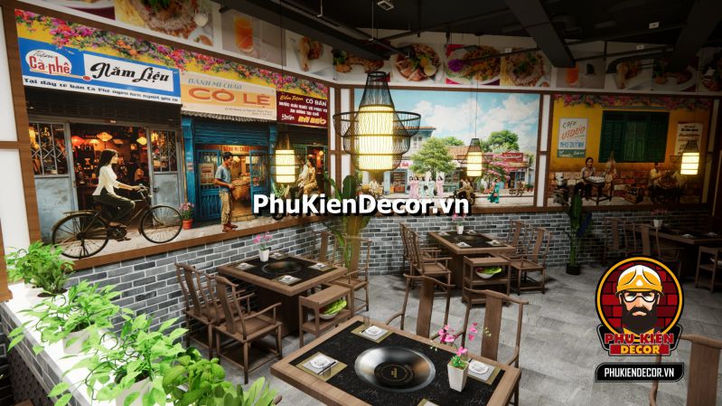 Mẫu trang trí nhà hàng phong cách Sài Gòn xưa Tranh Sài Gòn xưa vẽ cảnh sống bình dị, con phố cổ, và những chiếc xe cổ đặc trưng của Sài Gòn.