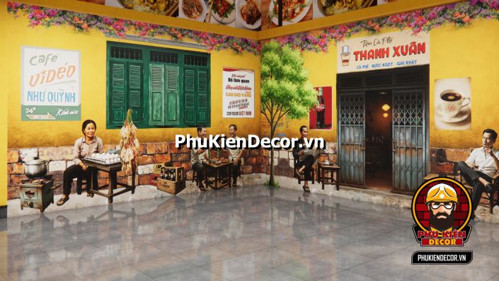 Trang trí quán nhậu Sài Gòn thời bao cấp Tranh quán nhậu Sài Gòn xưa, mô tả những bức tranh về tiệm ăn vỉa hè với khung cảnh Sài Gòn thời bao cấp.