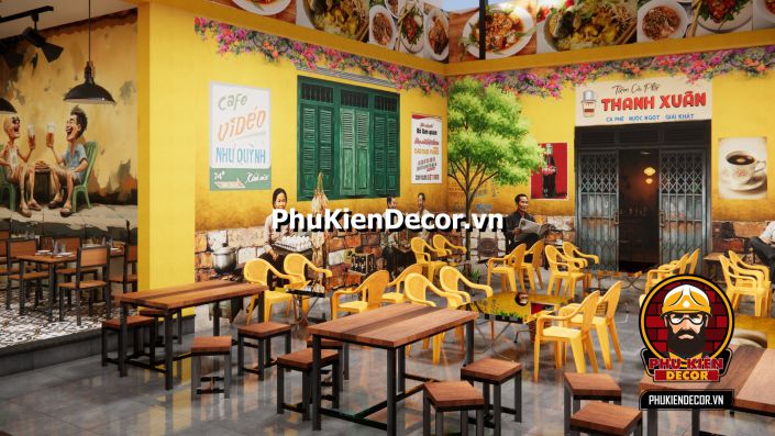 Trang trí quán nhậu Sài Gòn thời bao cấp Tranh quán nhậu Sài Gòn xưa, mô tả những bức tranh về tiệm ăn vỉa hè với khung cảnh Sài Gòn thời bao cấp.