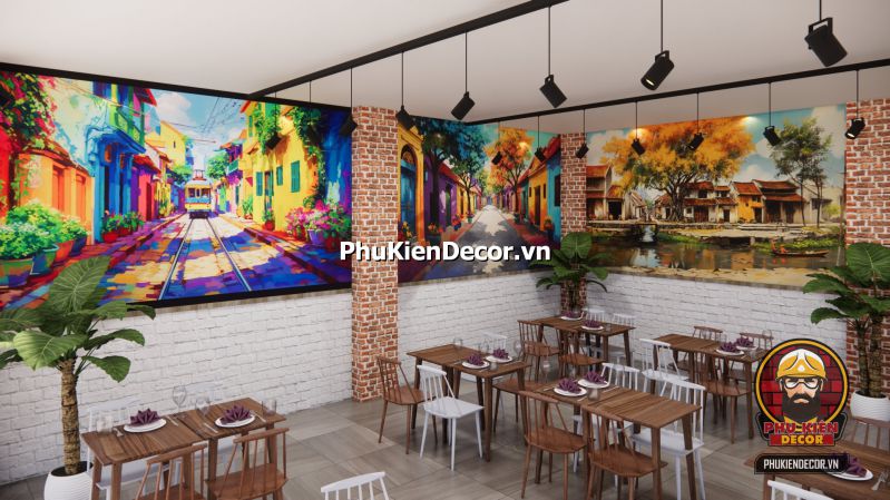 Cách trang trí quán phở phong cách Hà Nội Phong cách vintage kết hợp truyền thống trong thiết kế quán phở kiểu Hà Nội, với bảng menu viết phấn và gạch lát hoài cổ.