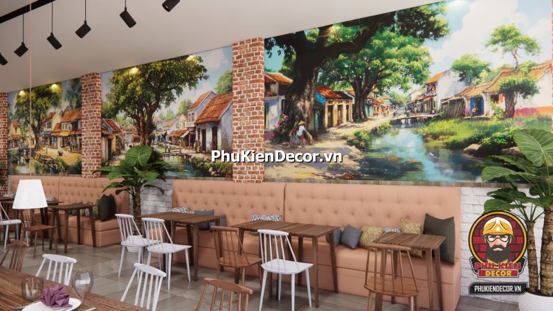 Cách trang trí quán phở phong cách Hà Nội Phong cách vintage kết hợp truyền thống trong thiết kế quán phở kiểu Hà Nội, với bảng menu viết phấn và gạch lát hoài cổ.