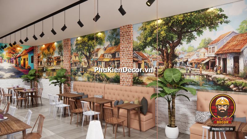 Cách trang trí quán phở phong cách Hà Nội Phong cách vintage kết hợp truyền thống trong thiết kế quán phở kiểu Hà Nội, với bảng menu viết phấn và gạch lát hoài cổ.