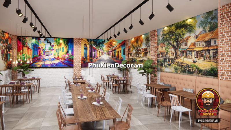 Cách trang trí quán phở phong cách Hà Nội Phong cách vintage kết hợp truyền thống trong thiết kế quán phở kiểu Hà Nội, với bảng menu viết phấn và gạch lát hoài cổ.