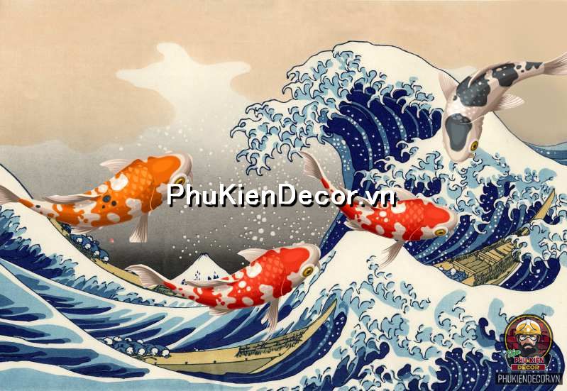 Tranh trang trí con sóng và núi phú sĩ Nhật Bản thơ mộng Tranh trang trí con sóng và núi phú sĩ Nhật Bản thơ mộng