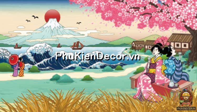 Tranh trang trí con sóng và núi phú sĩ Nhật Bản thơ mộng Tranh trang trí con sóng và núi phú sĩ Nhật Bản thơ mộng