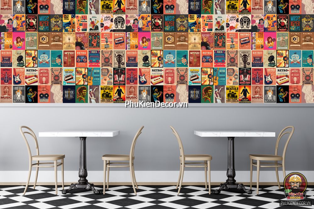 Decal dán tường, Stickers chủ đề MUSIC, trang trí Quán Cafe, Bia, Trà sữa, Quán ăn