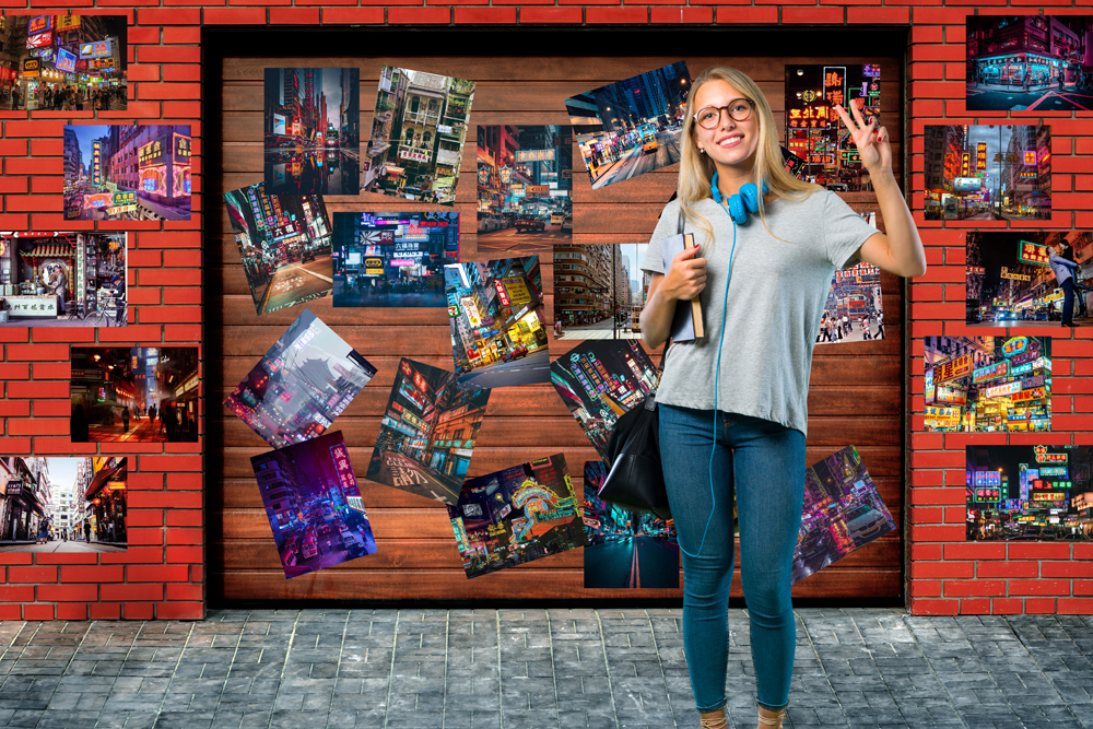 Decal dán tường hình đường phố Hong Kong - kích thước 30x40cm Decal dán tường hình đường phố Hong Kong - kích thước 30x40cm