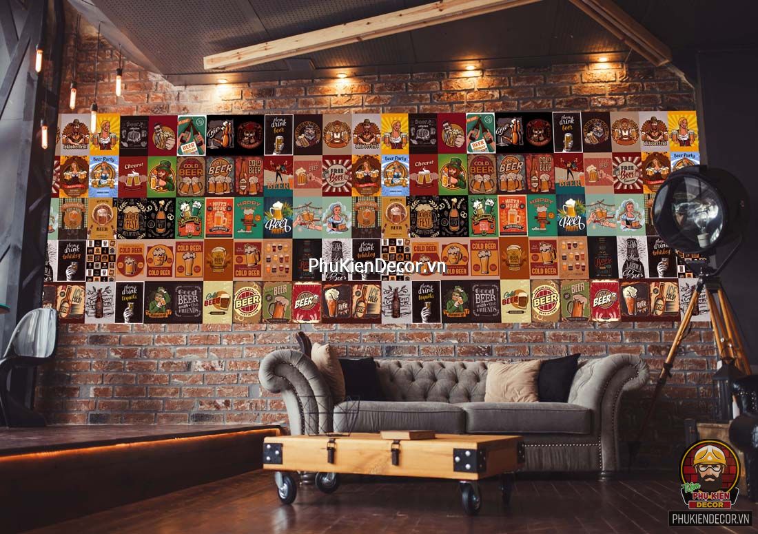 Decal dán tường, Stickers chủ đề BEER, trang trí Quán Cafe, Bia - Set đề can 50 tấm kích thước 20x30cm