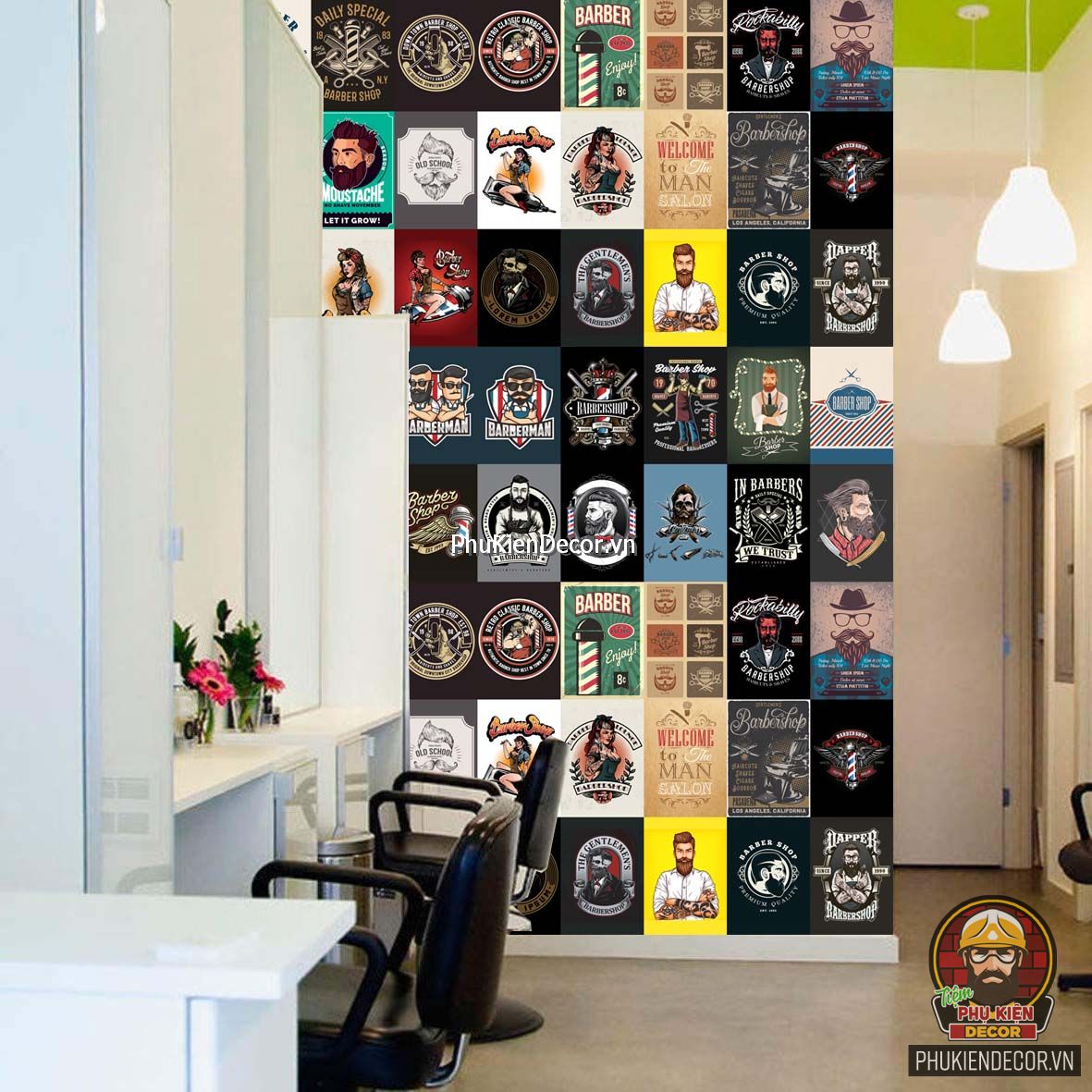 Decal dán tường, Stickers chủ đề BARBERSHOP, trang trí Tiệm hớt Tóc ...