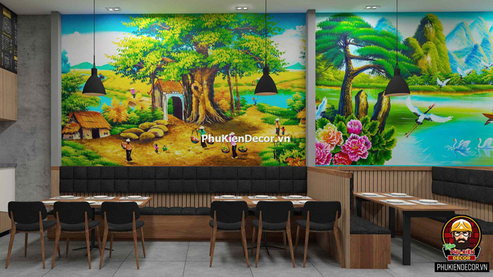 Decal tranh dán tường kiểu đồng quê Việt Nam Decal tranh dán tường kiểu đồng quê Việt Nam