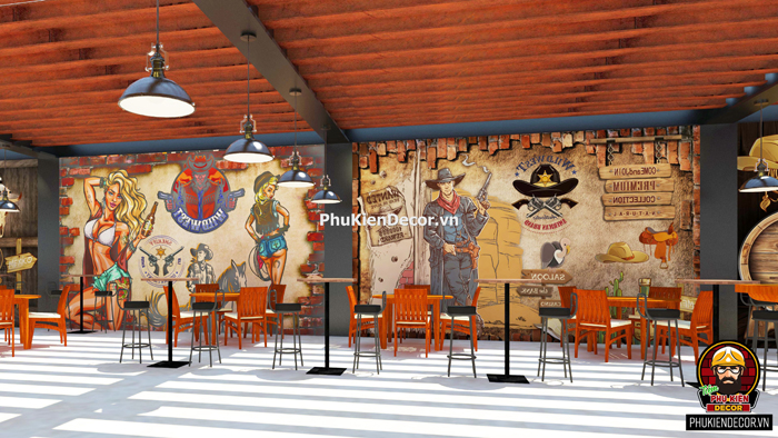 Decal tranh dán tường phong cách Cao bồi Decal tranh dán tường phong cách Cao bồi