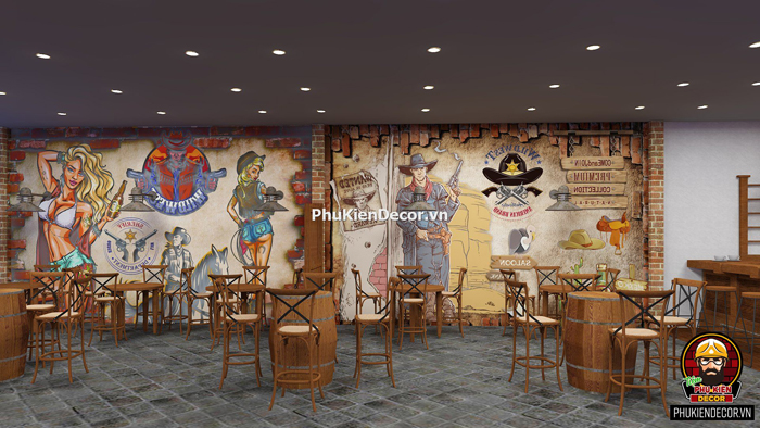 Decal tranh dán tường phong cách Cao bồi Decal tranh dán tường phong cách Cao bồi