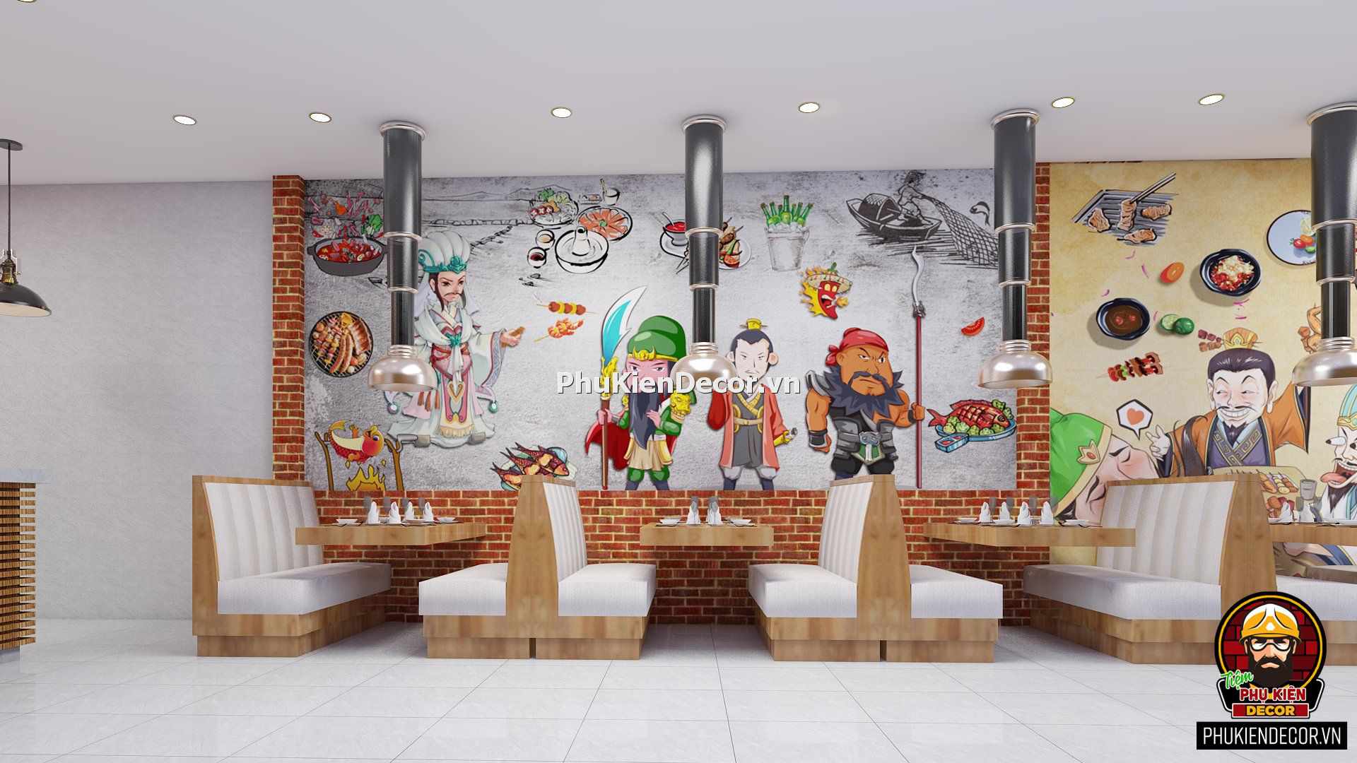 Decal tranh dán tường quán Ăn Vặt, Lẩu nướng, Xiên que Decal tranh dán tường quán Ăn Vặt, Lẩu nướng, Xiên que