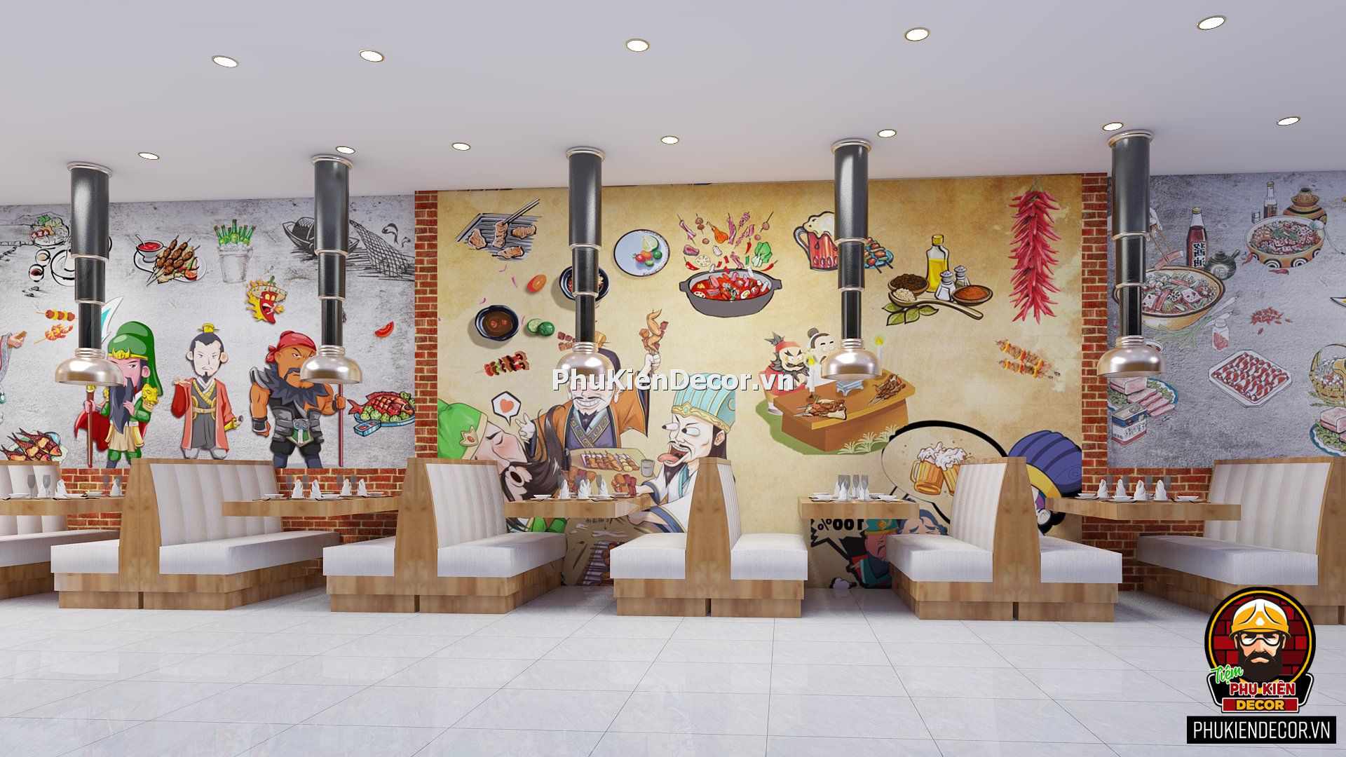 Decal tranh dán tường quán Ăn Vặt, Lẩu nướng, Xiên que Decal tranh dán tường quán Ăn Vặt, Lẩu nướng, Xiên que