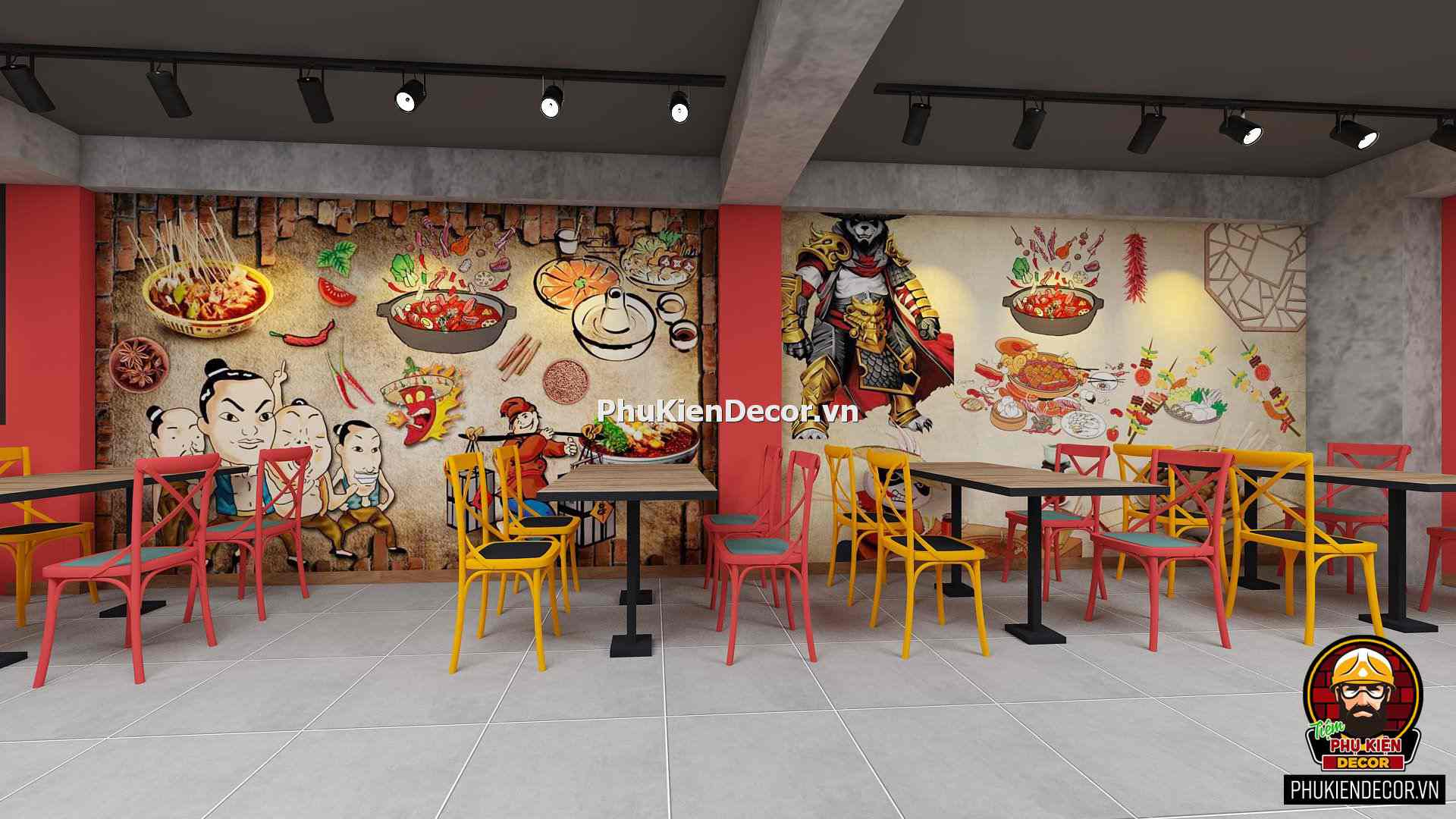 Decal tranh dán tường quán Lẩu nướng Xiên que Decal tranh dán tường quán Lẩu nướng Xiên que