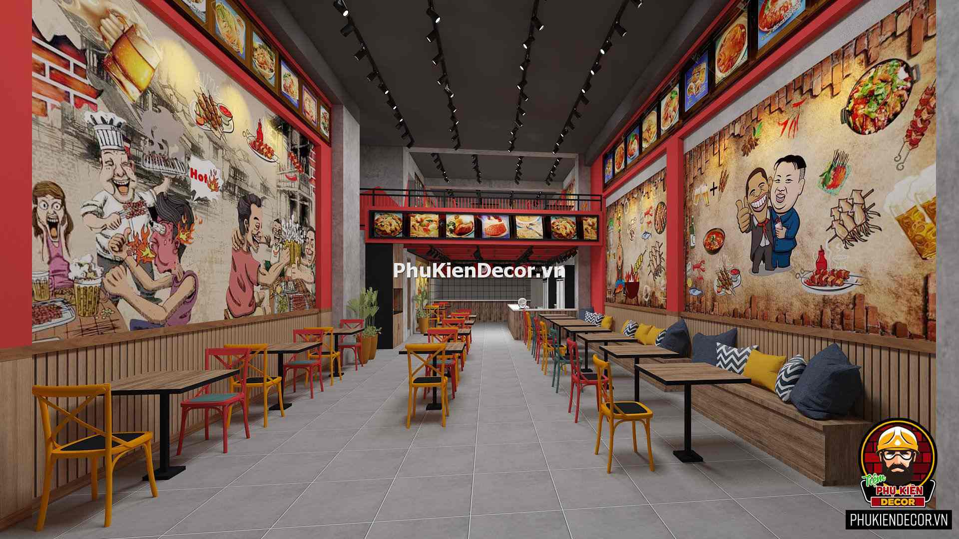 Decal tranh dán tường quán Lẩu nướng Xiên que Decal tranh dán tường quán Lẩu nướng Xiên que