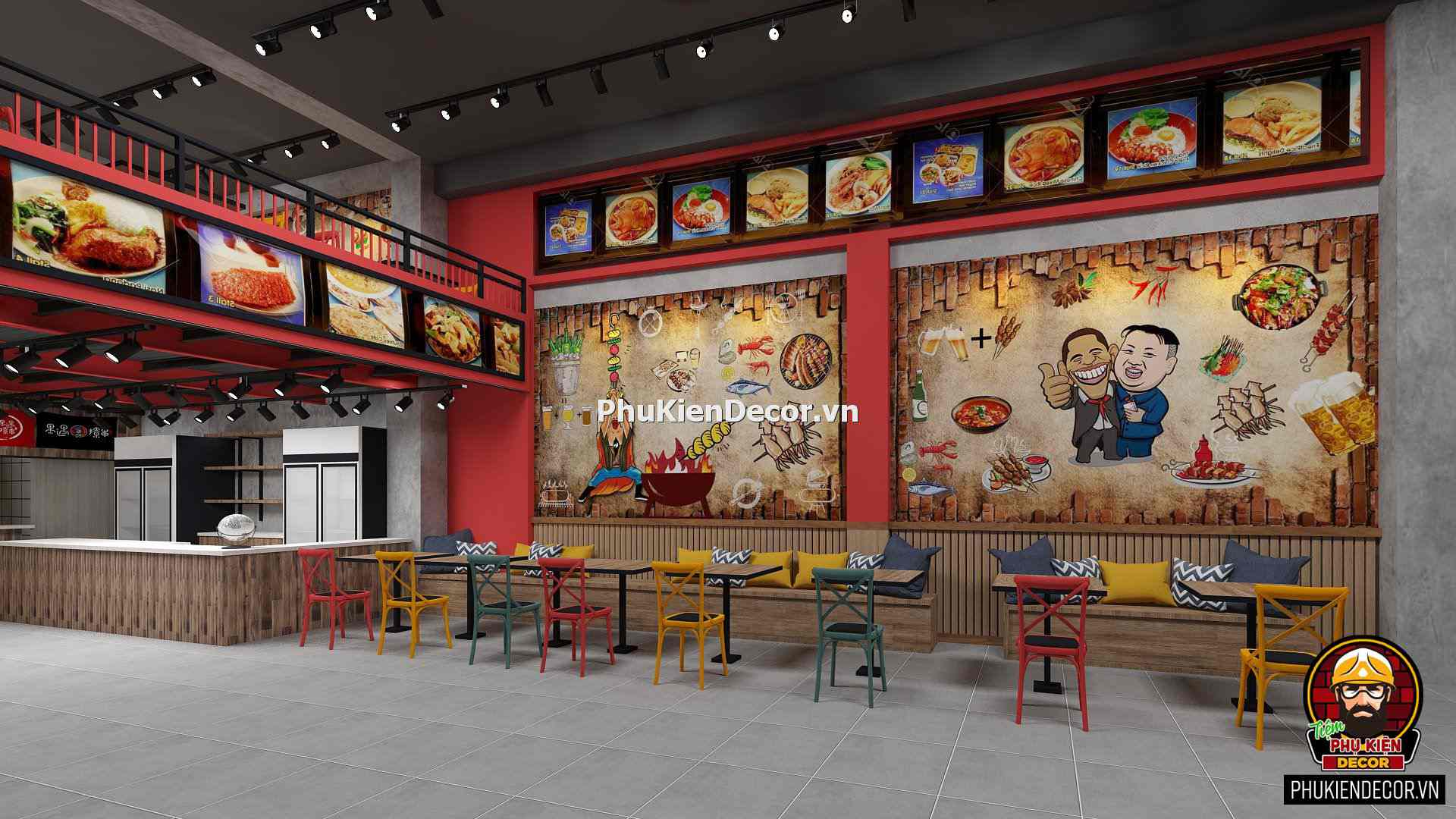 Decal tranh dán tường quán Lẩu nướng Xiên que Decal tranh dán tường quán Lẩu nướng Xiên que