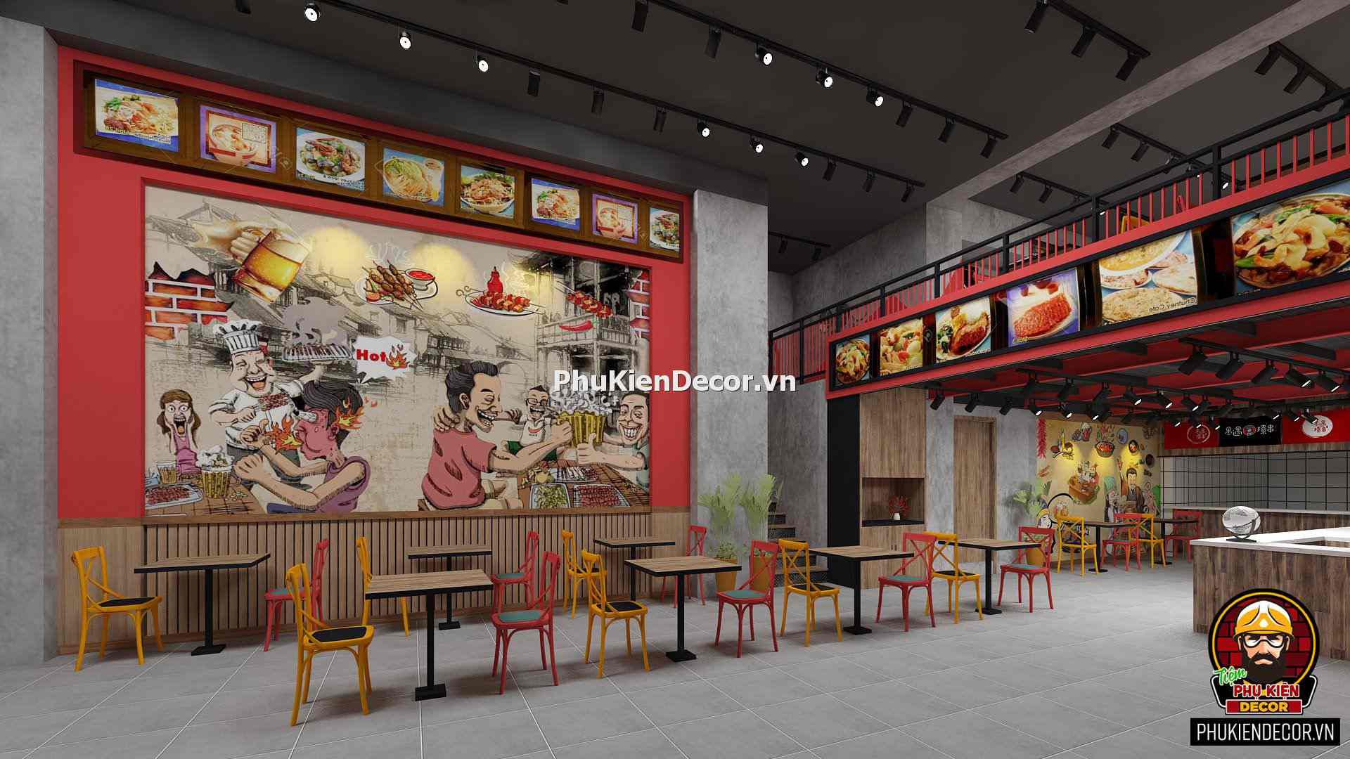 Decal tranh dán tường quán Lẩu nướng Xiên que Decal tranh dán tường quán Lẩu nướng Xiên que